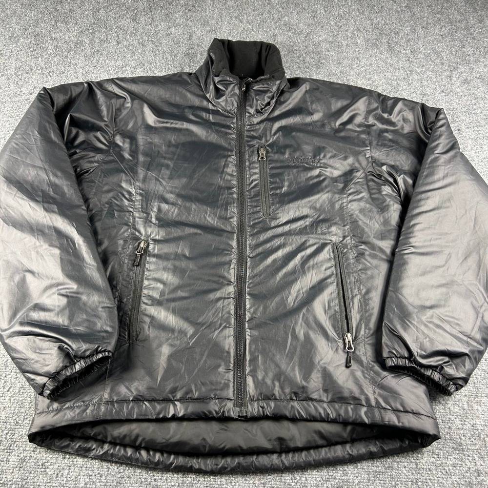 Marmot Puffer Jacket Mens Medium Black Insulated Full Zip‎ Hiking Outdoor NWOT
